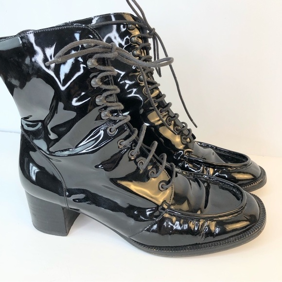 KELIAN Studios black patent leather lace up combat boots 8 - Picture 5 of 10